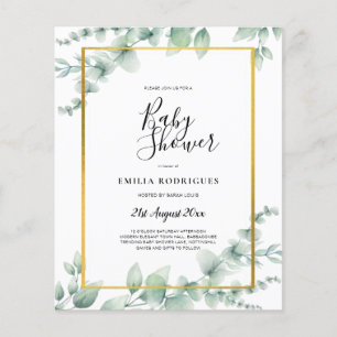 BUDGET Eucalyptus BABY SHOWER GOLD QR CODE INVITE Flyer