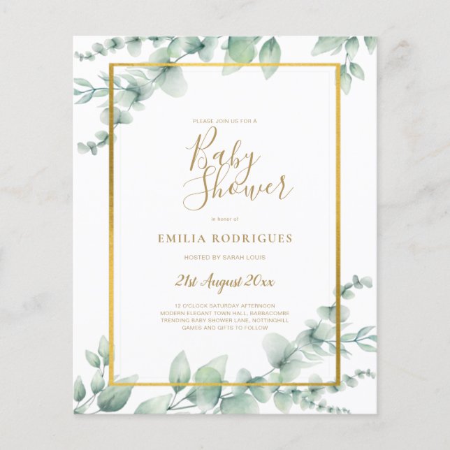 BUDGET Eucalyptus BABY SHOWER GOLD QR CODE INVITE  Flyer (Front)
