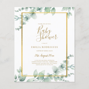 BUDGET Eucalyptus BABY SHOWER GOLD QR CODE INVITE Flyer