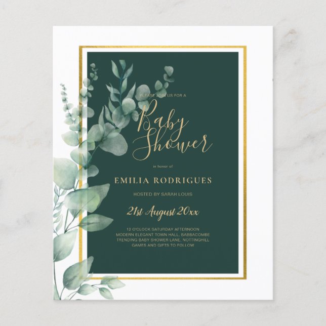 BUDGET Eucalyptus BABY SHOWER GOLD QR CODE INVITE  Flyer (Front)