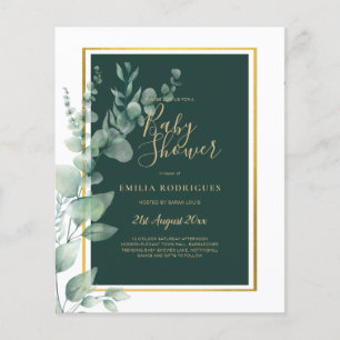 BUDGET Eucalyptus BABY SHOWER GOLD QR CODE INVITE Flyer