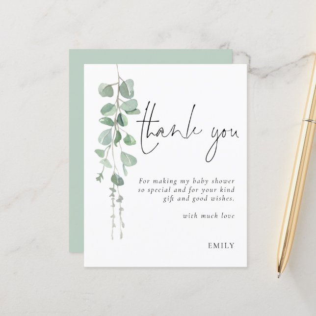 Budget Eucalyptus Baby Shower Party Thank You (Front/Back In Situ)