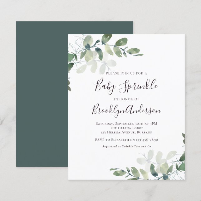 Budget Eucalyptus Baby Sprinkle Invitation (Front/Back)
