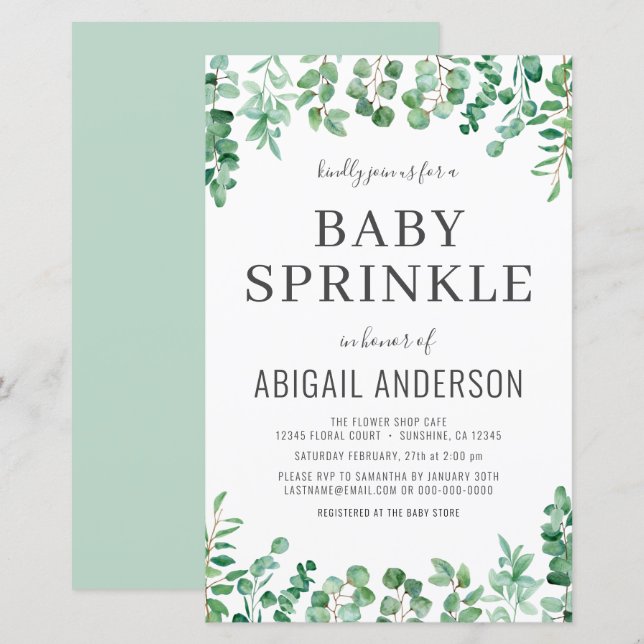 Budget Eucalyptus Baby Sprinkle Shower Invitation  (Front/Back)