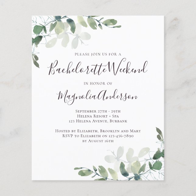 Budget Eucalyptus Bachelorette Party Invitation (Front)