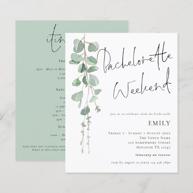Budget Eucalyptus Bachelorette Weekend Invite (Front/Back)