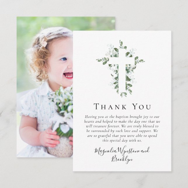 BUDGET Eucalyptus Baptism Thank You Note  Card (Front/Back)