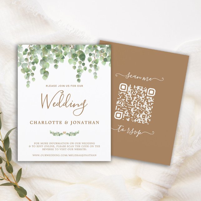 Budget Eucalyptus Botanical QR Code Wedding Invite (Creator Uploaded)
