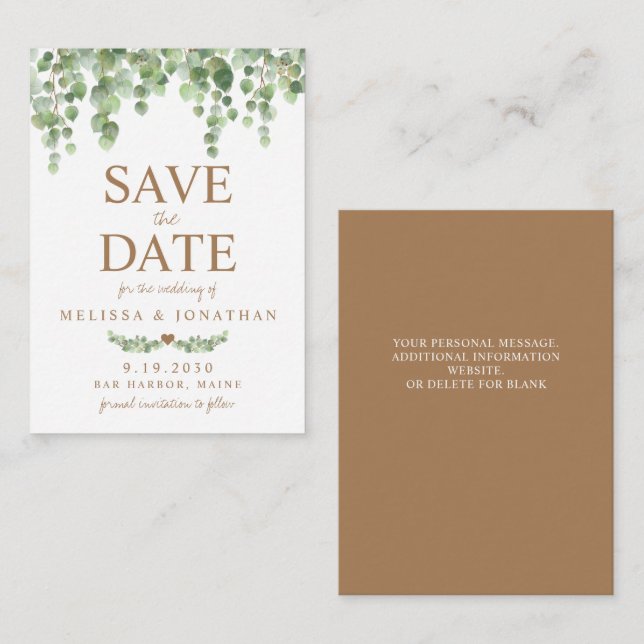 Budget Eucalyptus Botanical Save The Date Card (Front/Back)