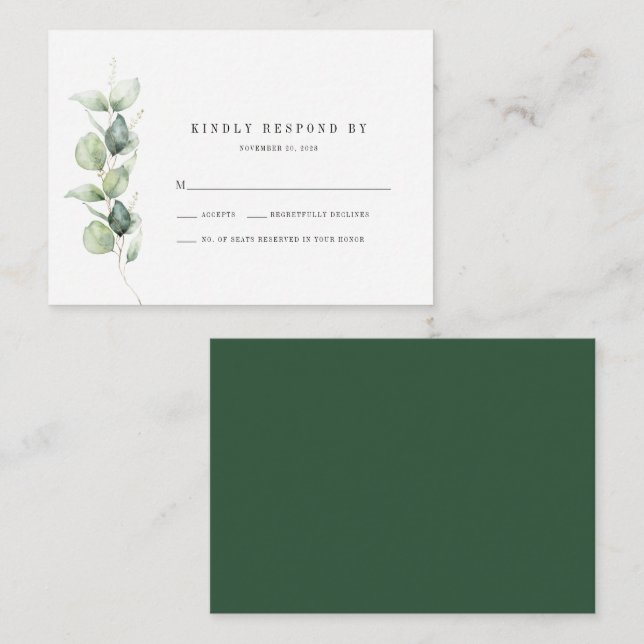 Budget Eucalyptus Botanical Wedding RSVP Card (Front/Back)