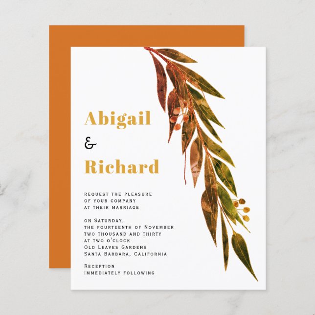 BUDGET eucalyptus branch fall wedding invitation (Front/Back)