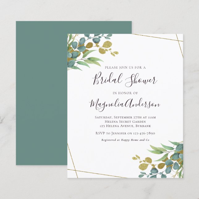 Budget Eucalyptus Bridal Brunch Invitation (Front/Back)