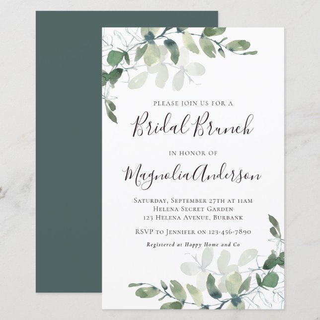 Budget Eucalyptus Bridal Brunch Invitation (Front/Back)
