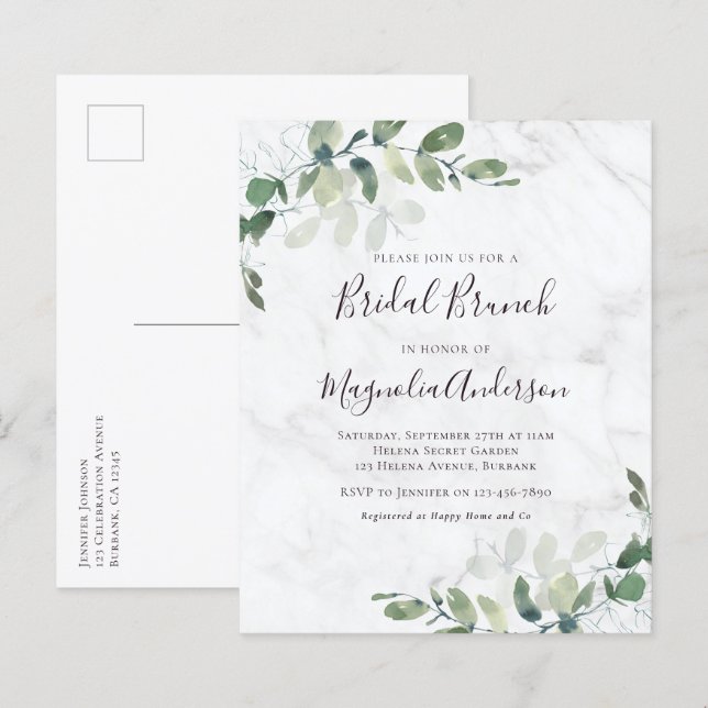 Budget Eucalyptus Bridal Brunch Postcard Invite (Front/Back)