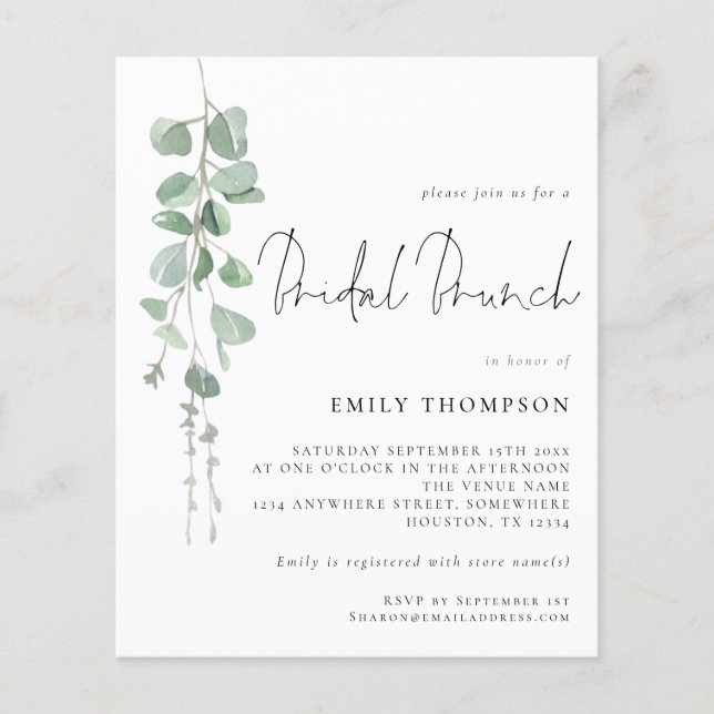 Budget Eucalyptus Bridal Brunch Shower Invite (Front)