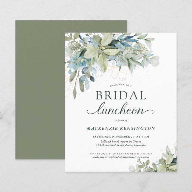 BUDGET Eucalyptus Bridal Luncheon Invitation (Front/Back)