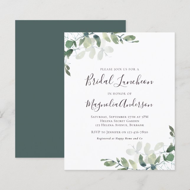 Budget Eucalyptus Bridal Luncheon Invitation (Front/Back)