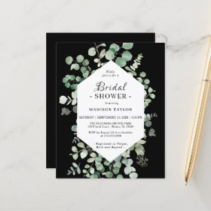 Budget Eucalyptus Bridal Shower Black Invitation
