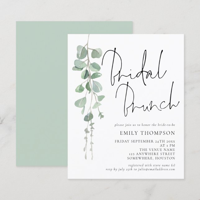 Budget Eucalyptus Bridal Shower Brunch Invite (Front/Back)