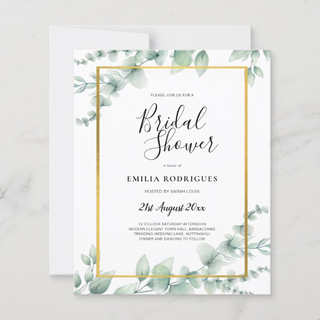 BUDGET Eucalyptus BRIDAL SHOWER Greenery Gold QR C (Front)
