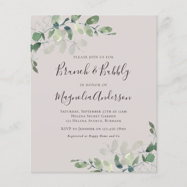 Budget Eucalyptus Bridal Shower Invitation (Front)
