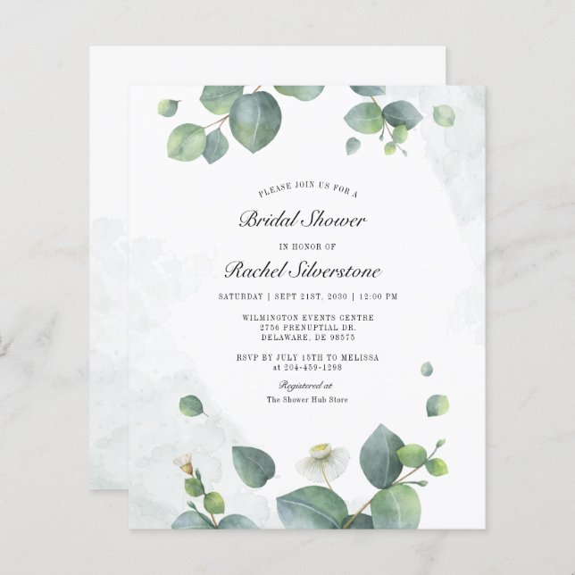 Budget Eucalyptus Bridal Shower Invitation (Front/Back)