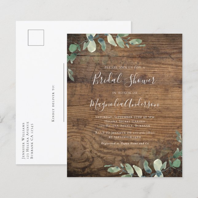 Budget Eucalyptus Bridal Shower Postcard Invite (Front/Back)