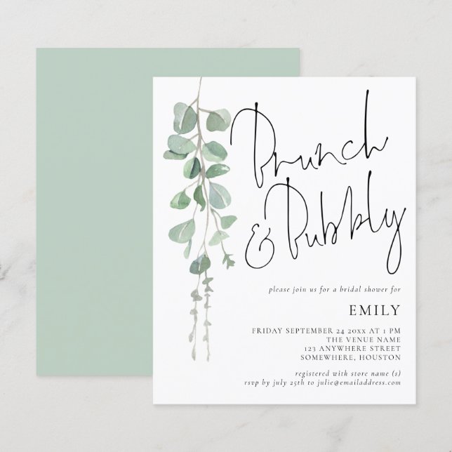 Budget Eucalyptus Brunch Bubbly Bridal Shower (Front/Back)