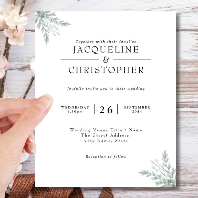 Budget Eucalyptus Calligraphy Wedding Invitation Flyer (Creator Uploaded)