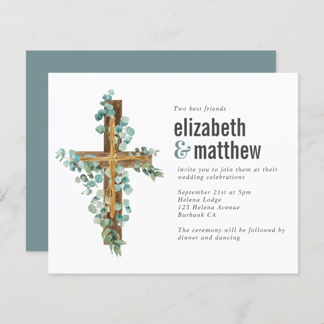 Budget Eucalyptus Cross Wedding Invitation (Front/Back)