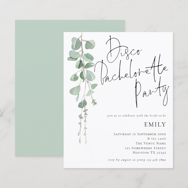 Budget Eucalyptus Disco Bachelorette Party Invite (Front/Back)