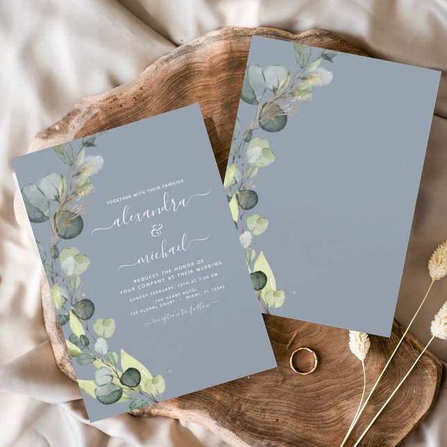 Budget Eucalyptus Dusty Blue Wedding Invitation Flyer (Creator Uploaded)