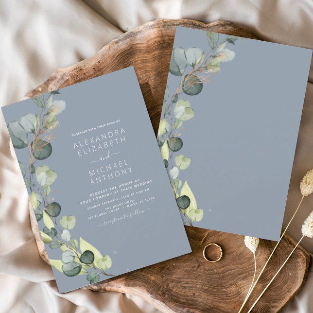 Budget Eucalyptus Dusty Blue Wedding Invitations (Creator Uploaded)