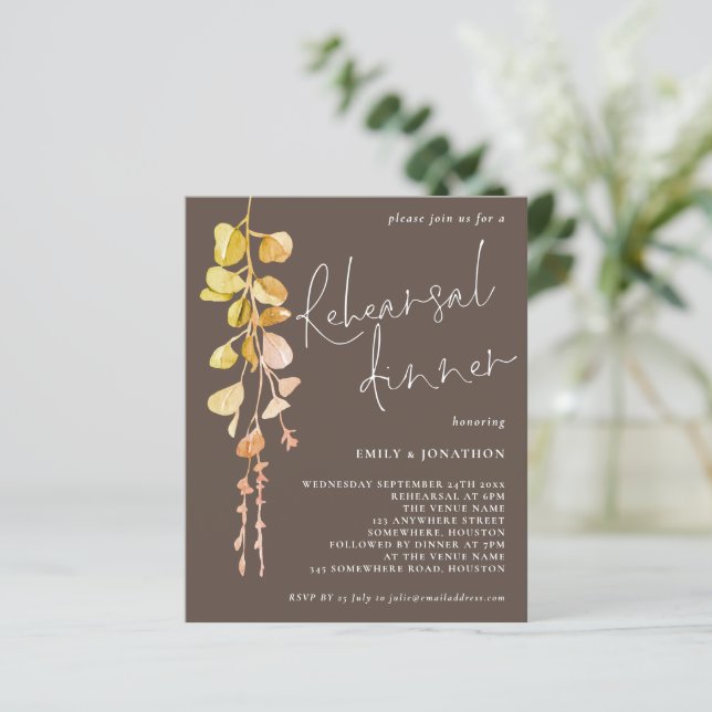 Budget Eucalyptus Earth Tones Rehearsal Dinner (Standing Front)