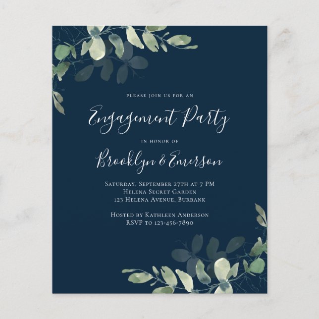 Budget Eucalyptus Engagement Party Invitation (Front)