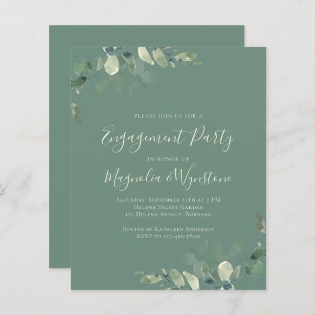 Budget Eucalyptus Engagement Party Invitation (Front/Back)