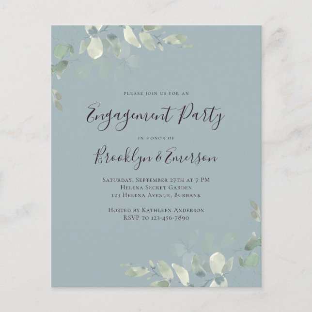 Budget Eucalyptus Engagement Party Invitation (Front)