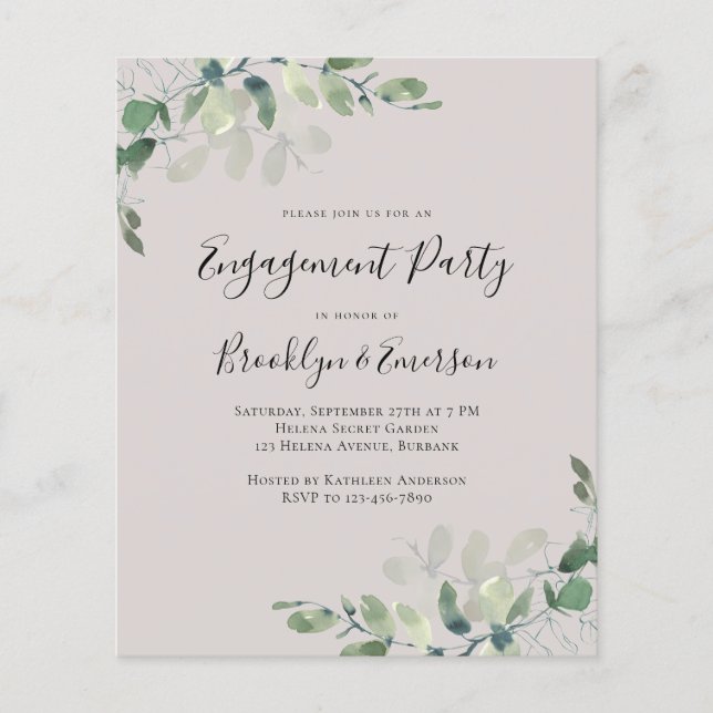 Budget Eucalyptus Engagement Party Invitation (Front)