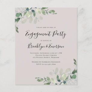 Budget Eucalyptus Engagement Party Invitation