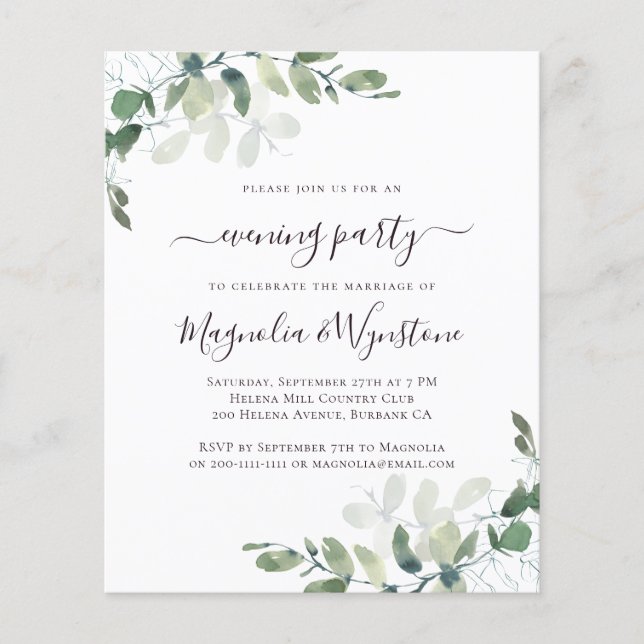 BUDGET Eucalyptus Evening Party Invitation (Front)