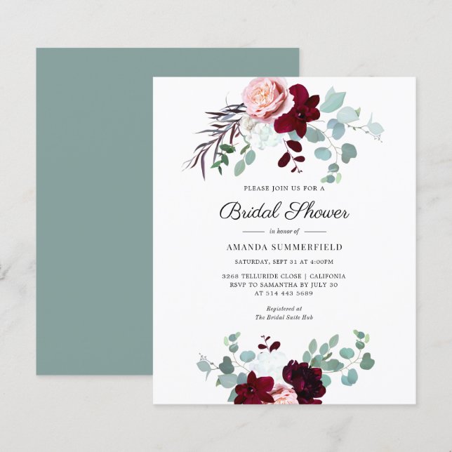 Budget Eucalyptus Floral Bridal Shower Invitation (Front/Back)