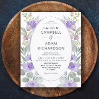 Budget Eucalyptus Floral Purple Wedding Invitation
