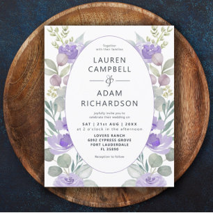 Budget Eucalyptus Floral Purple Wedding Invitation