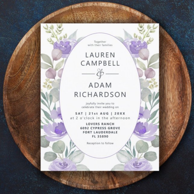 Budget Eucalyptus Floral Purple Wedding Invitation (Creator Uploaded)