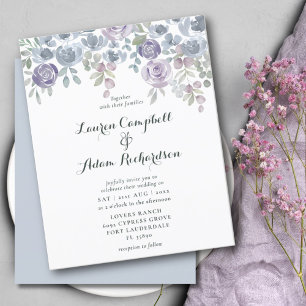 Budget Eucalyptus & Floral Purple Wedding Invite