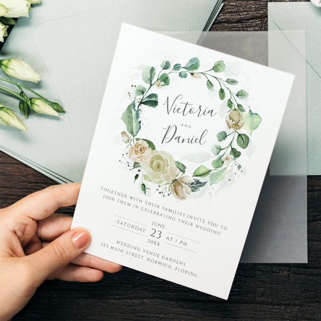 Budget Eucalyptus Floral Wreath Wedding Invitation (Creator Uploaded)