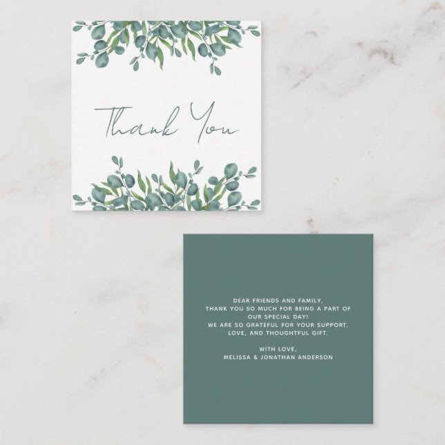 Budget Eucalyptus Foliage Leaves Wedding Thank You Card (Front/Back)