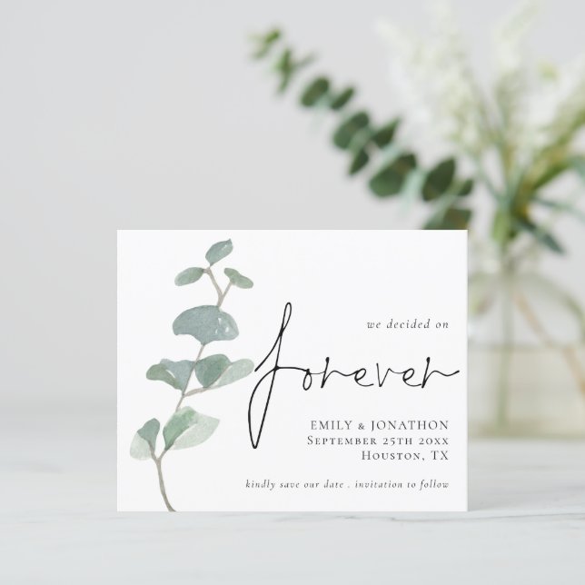 Budget Eucalyptus Forever Wedding Save The Date (Standing Front)