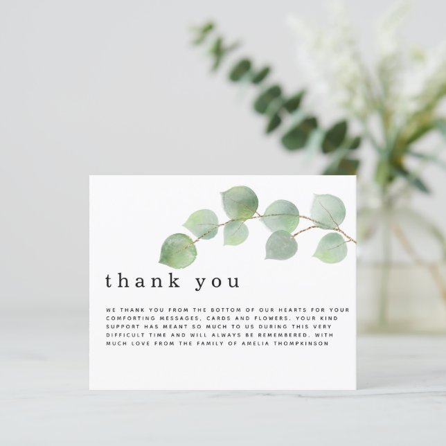 Budget Eucalyptus Funeral Sympathy Thank You (Standing Front)
