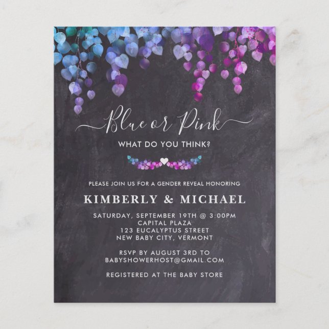 Budget Eucalyptus Gender Reveal Blue Pink Baby (Front)